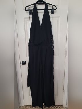 Zara Black Backless Halter Wide-Leg Jumpsuit